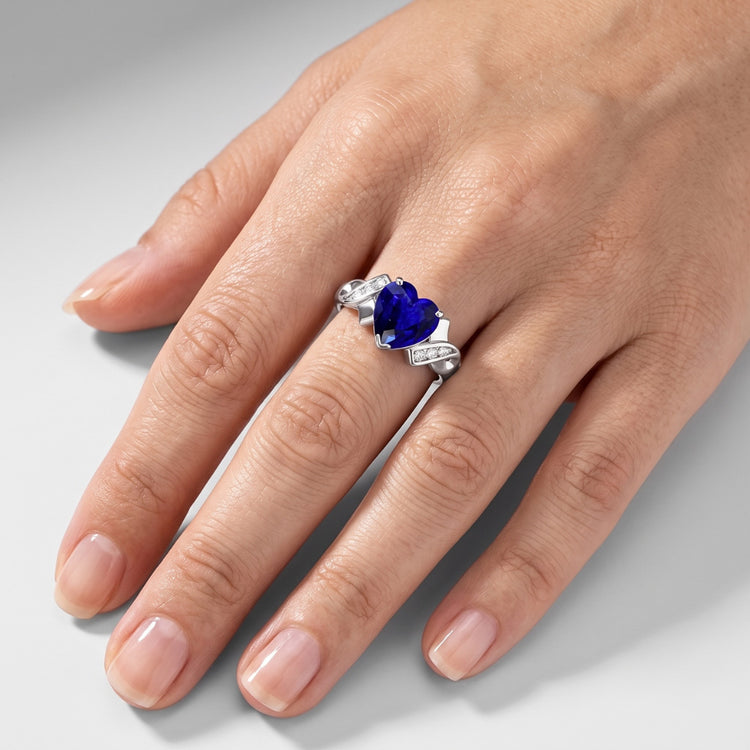 Bijoux Diamant Bague Coeur Saphir Ceylan Or Blanc 2.50 Carats