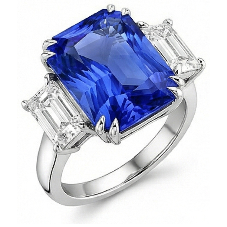 Bijoux Diamant Emeraude Bague 3 Pierres Saphir Radiant 5 Carats