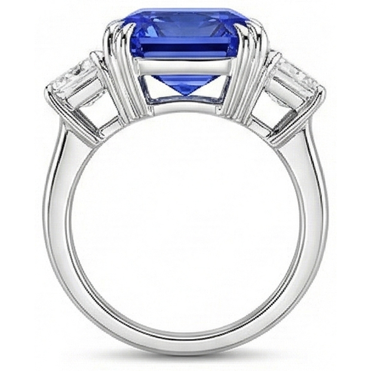 Bijoux Diamant Emeraude Bague 3 Pierres Saphir Radiant 5 Carats
