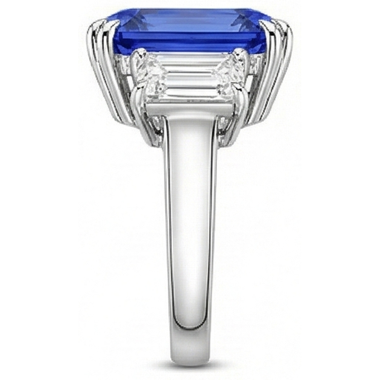 Bijoux Diamant Emeraude Bague 3 Pierres Saphir Radiant 5 Carats