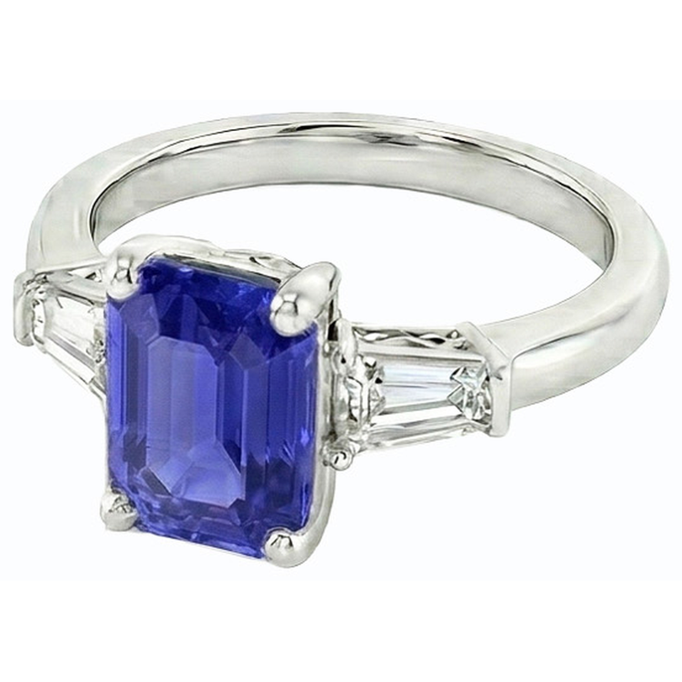 naturel baguette diamant 2.50carats bague vue de profil