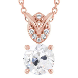 Bijoux Or Rose Réel Diamant Pendentif Rond ancienne mine Cut 5 Carats