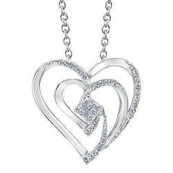 Bijoux Pendentif Amour Coeur Princesse Et Véritable Diamant Rond 1.80 Carats