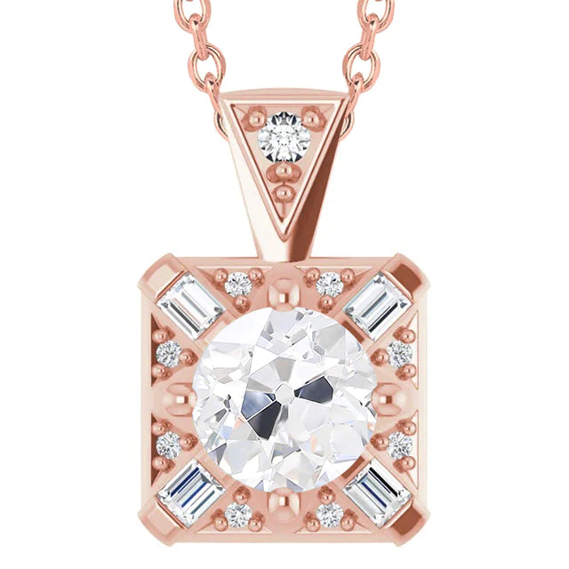 Bijoux Pendentif Baguette & Naturel Diamant Taille Ancienne 5.50 Carats Or Rose 14K