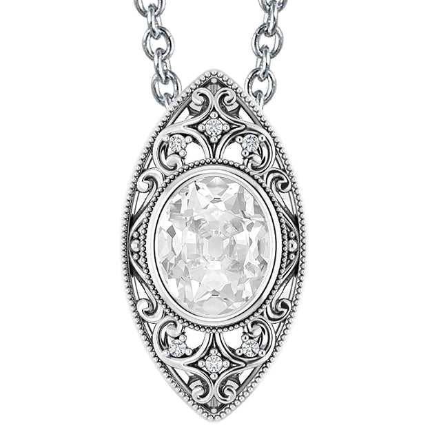 Bijoux Pendentif Réel Diamant Ovale ancienne mine Cut Lunette Sertie Filigrane 4 Carats