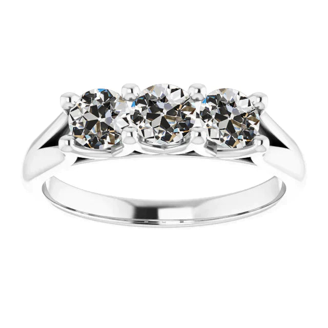 Bijoux Personnalisés Bague 3 Pierres Rond Naturel Diamant Taille Ancienne Mine