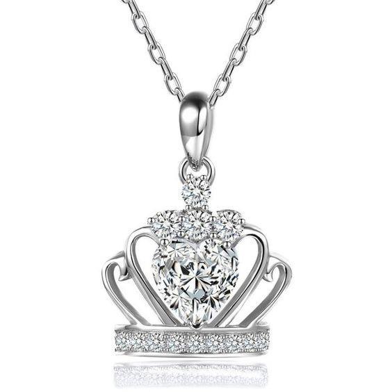 Bijoux Personnalisés Collier Couronne Pendentif Coeur Authentique Diamant