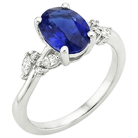 Bijoux Pierres Précieuses Bague Saphir Bleu & Diamants 4.50 Carats