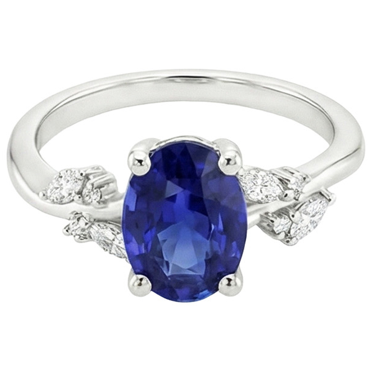 Bijoux Pierres Précieuses Bague Saphir Bleu & Diamants 4.50 Carats