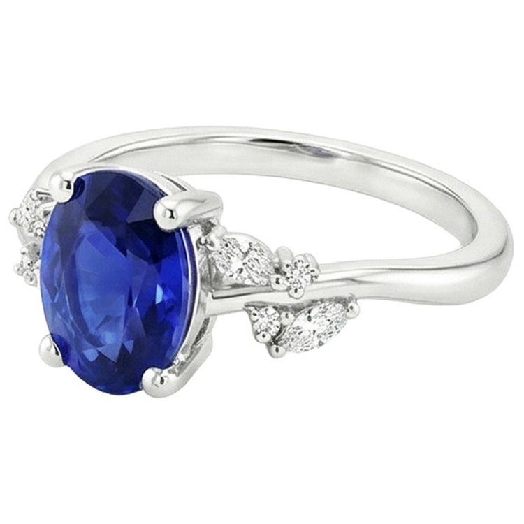 Bijoux Pierres Précieuses Bague Saphir Bleu & Diamants 4.50 Carats