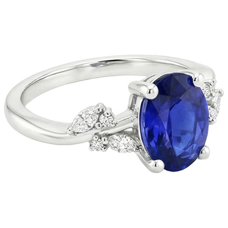 Bijoux Pierres Précieuses Bague Saphir Bleu & Diamants 4.50 Carats