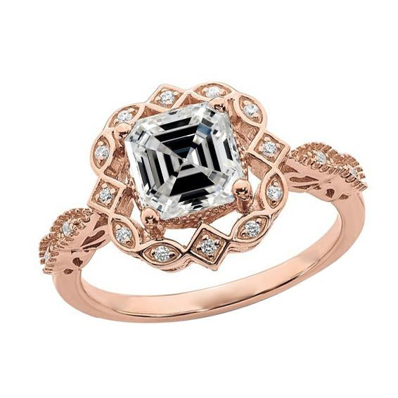 Bijoux Pour Femme Halo Ronds En Or Rose Et Véritable Diamants Asscher 4.50 Carats