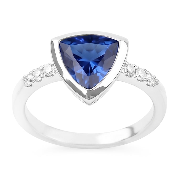 Bijoux de pierres précieuses de diamant 2 carats trillion lunette sertie bague saphir bleu