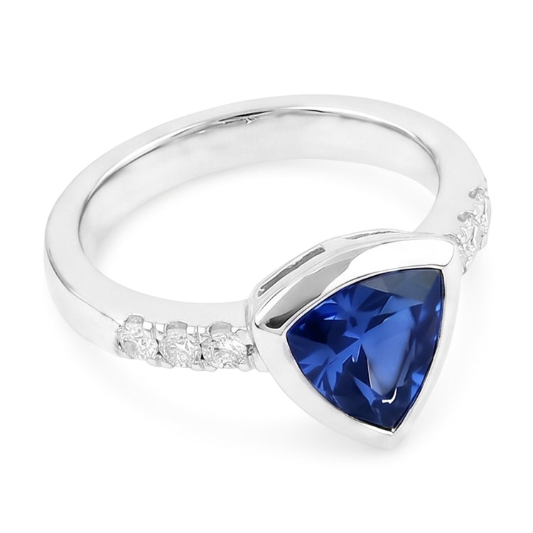 Bijoux de pierres précieuses de diamant 2 carats trillion lunette sertie bague saphir bleu
