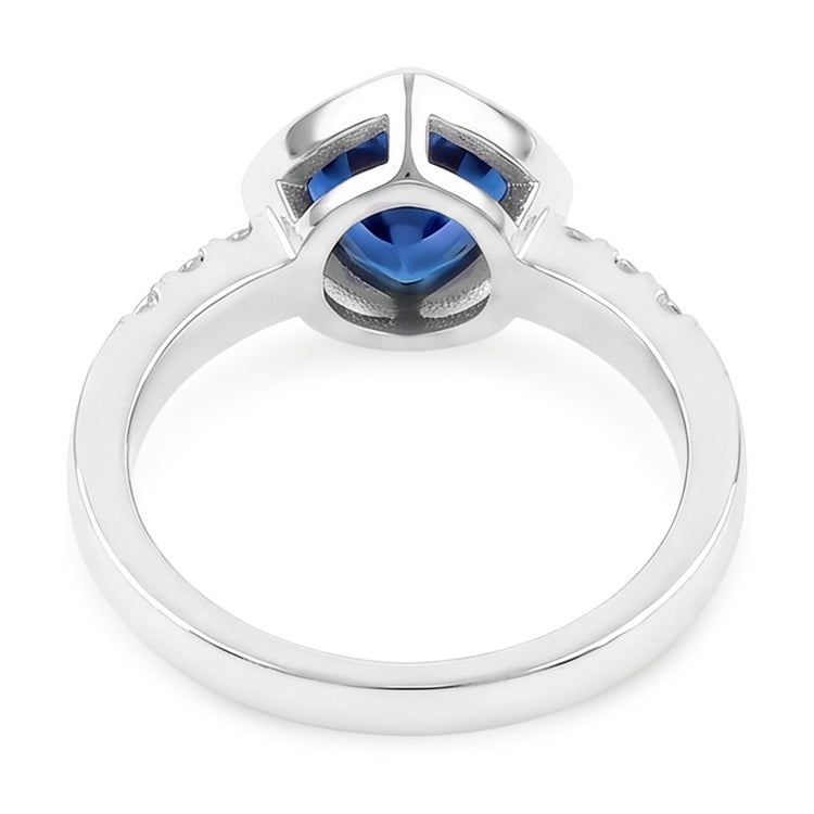 Bijoux de pierres précieuses de diamant 2 carats trillion lunette sertie bague saphir bleu