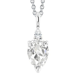 Bijoux en Or Blanc Pendentif Véritable Diamant Poire Taille Ancienne 3.50 Carats 14K