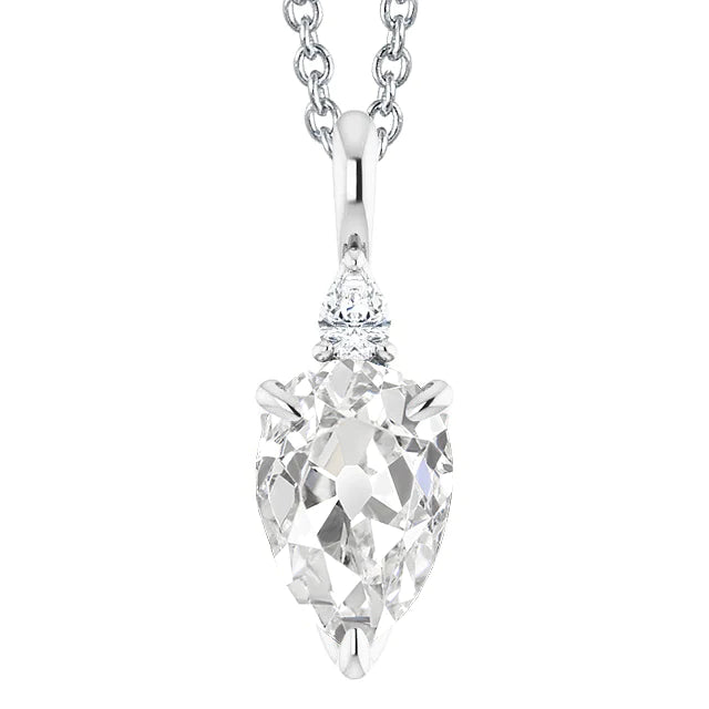 Bijoux en Or Blanc Pendentif Véritable Diamant Poire Taille Ancienne 3.50 Carats 14K