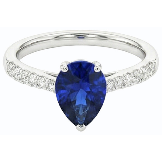 Bijoux en diamant pour femme Bague saphir bleu en forme de poire 3 carats