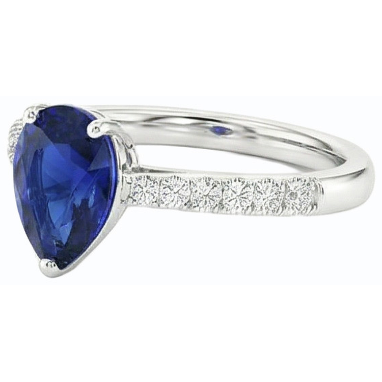 Bijoux en diamant pour femme Bague saphir bleu en forme de poire 3 carats