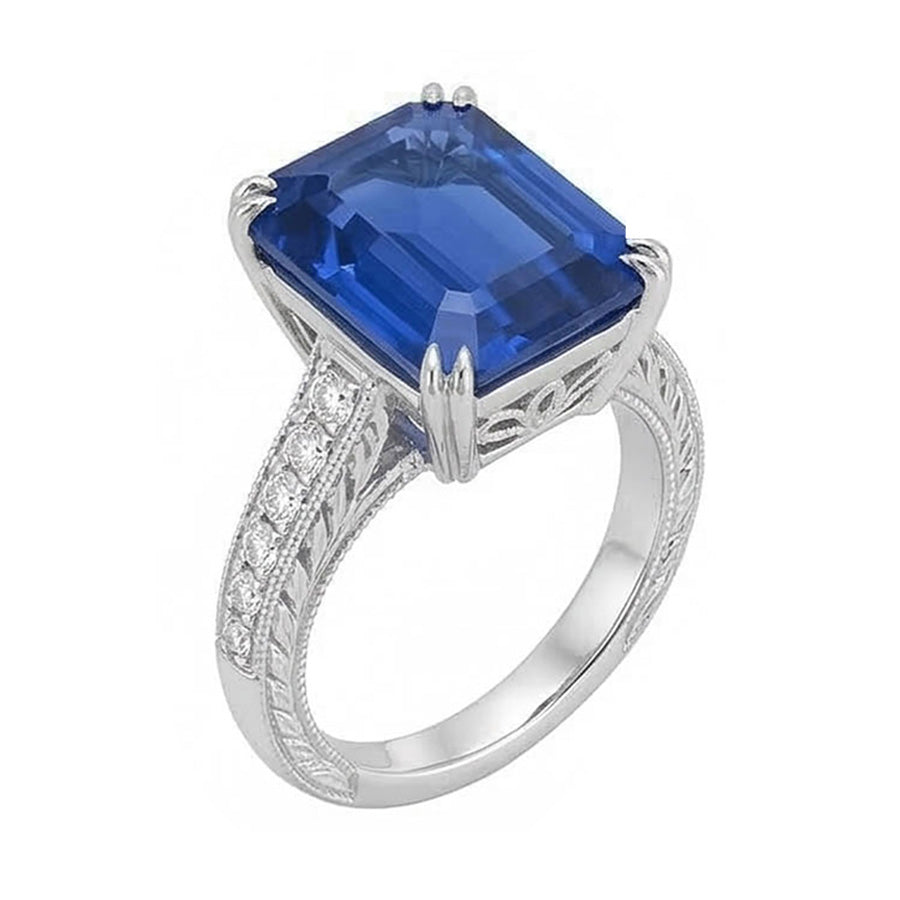 Bijoux en or diamant serti de griffes bague saphir bleu 5 carats millegrain
