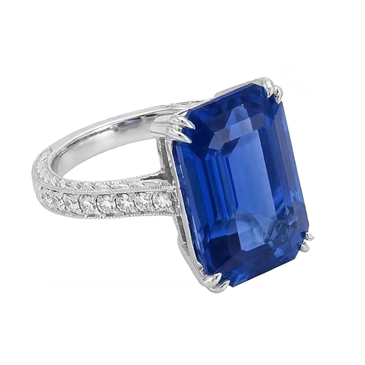 Bijoux en or diamant serti de griffes bague saphir bleu 5 carats millegrain