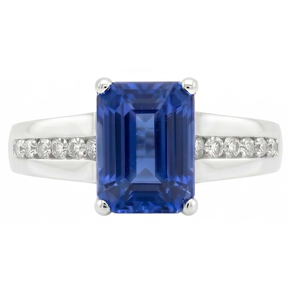 Bijoux en or diamant taille émeraude bague saphir bleu 3 carats sertie de griffes