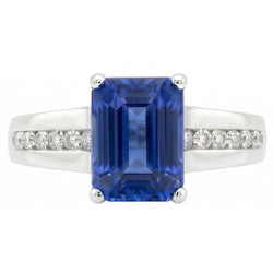 Bijoux en or diamant taille émeraude bague saphir bleu 3 carats sertie de griffes
