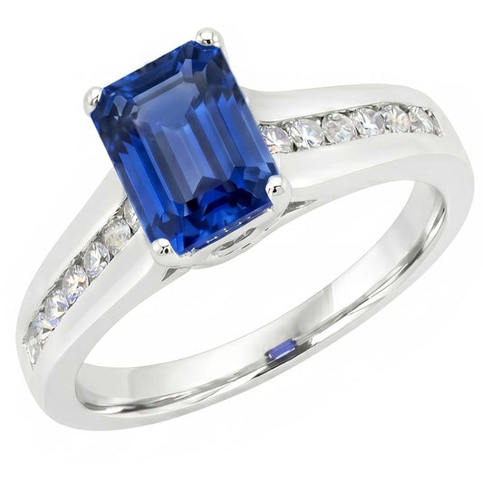 Bijoux en or diamant taille émeraude bague saphir bleu 3 carats sertie de griffes