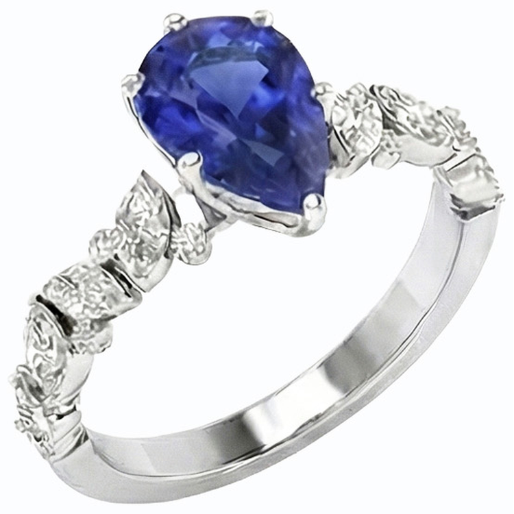 Bijoux en pierres précieuses Bague Saphir Bleu Marquise & Diamants Ronds 3 Carats