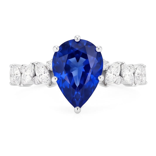 Bijoux en pierres précieuses Bague Saphir Bleu Marquise & Diamants Ronds 3 Carats