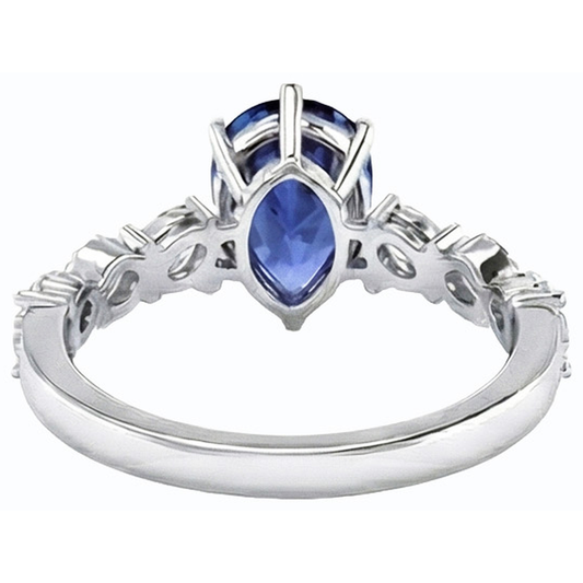Bijoux en pierres précieuses Bague Saphir Bleu Marquise & Diamants Ronds 3 Carats