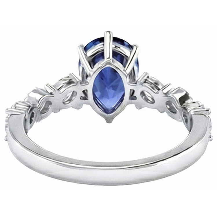 Bijoux en pierres précieuses Bague Saphir Bleu Marquise & Diamants Ronds 3 Carats