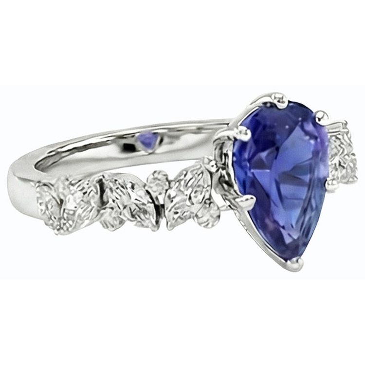 Bijoux en pierres précieuses Bague Saphir Bleu Marquise & Diamants Ronds 3 Carats