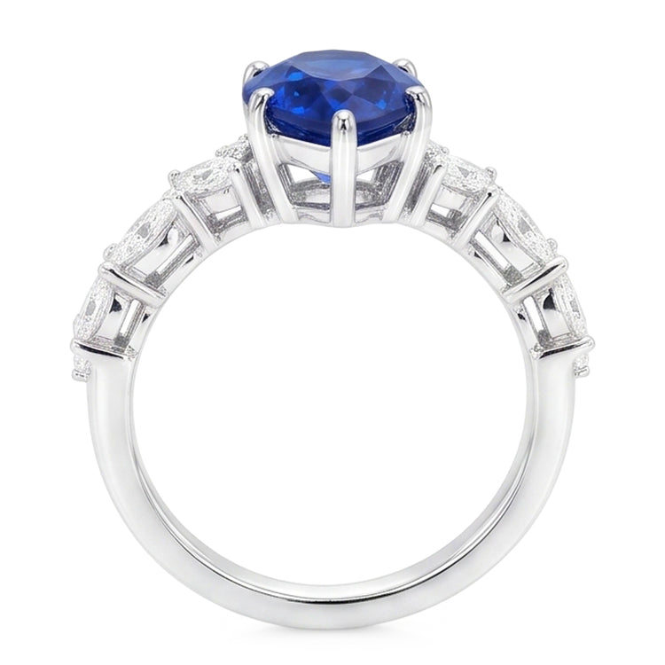 Bijoux en pierres précieuses Bague Saphir Bleu Marquise & Diamants Ronds 3 Carats