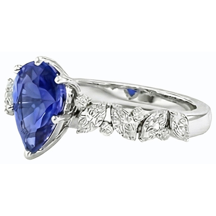 Bijoux en pierres précieuses Bague Saphir Bleu Marquise & Diamants Ronds 3 Carats