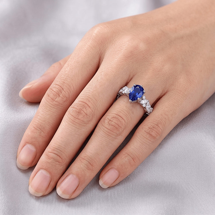 Bijoux en pierres précieuses Bague Saphir Bleu Marquise & Diamants Ronds 3 Carats