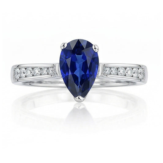 Bijoux en pierres précieuses Bague de Fiançailles Poire Saphir Bleu 2 Carats