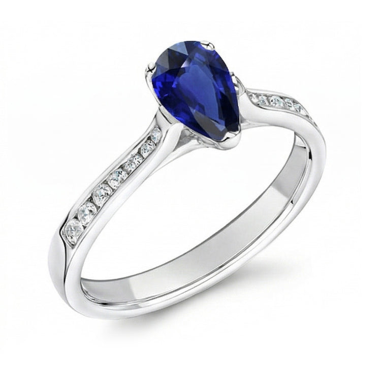 Bijoux en pierres précieuses Bague de Fiançailles Poire Saphir Bleu 2 Carats