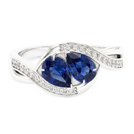Bijoux en pierres précieuses Bague en saphir bleu poire Style torsadé 1.50 carats