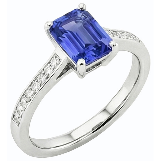 Bijoux en pierres précieuses Bague en saphir de Ceylan sertie de diamants 2 carats