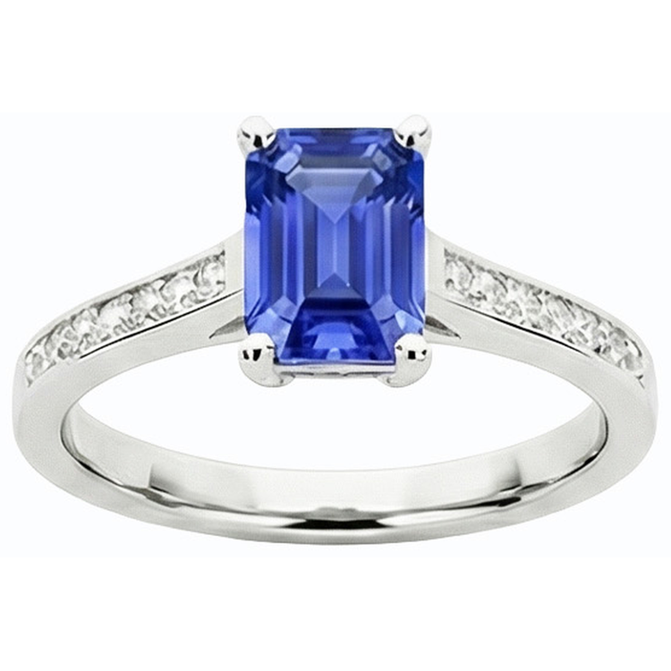 Bijoux en pierres précieuses Bague en saphir de Ceylan sertie de diamants 2 carats