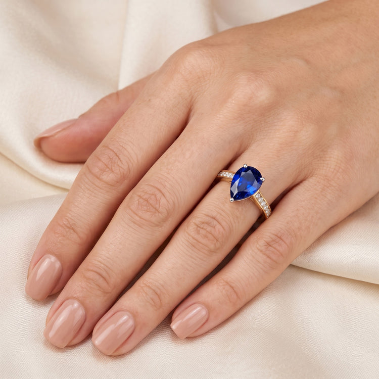 Bijoux en pierres précieuses Bague en saphir de Ceylan sertie de diamants 4 carats