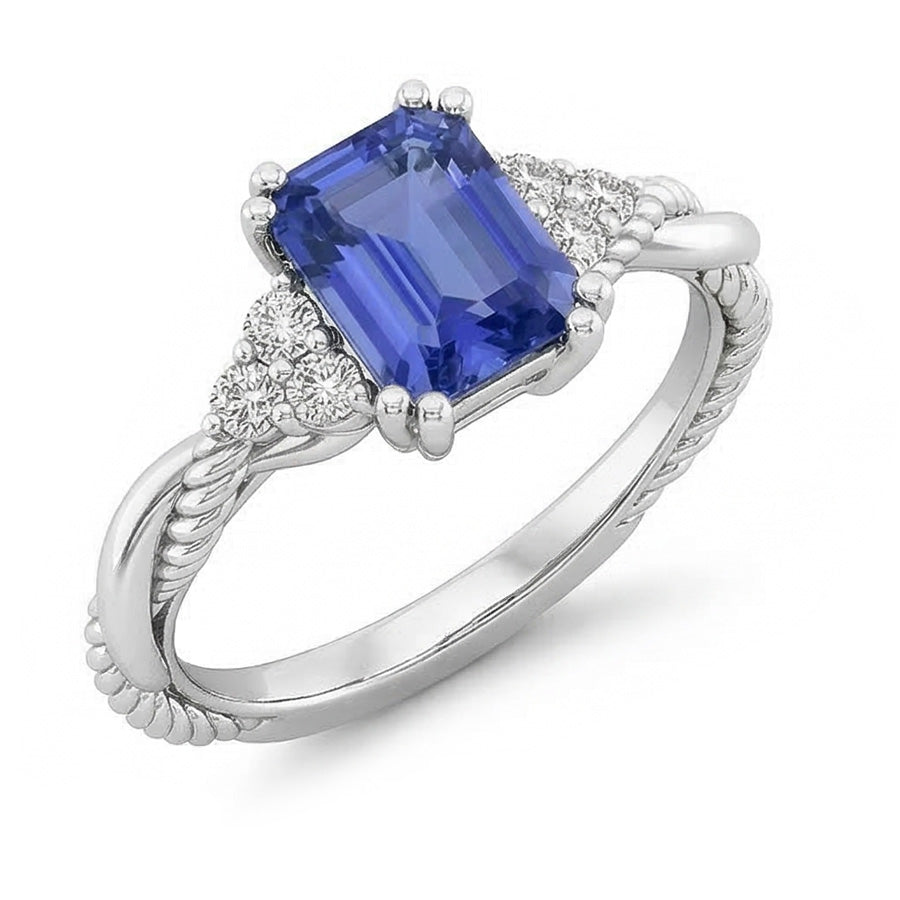 Bijoux en pierres précieuses Bague en saphir émeraude Style corde torsadée 2 carats
