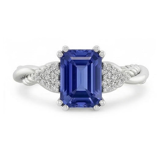 Bijoux en pierres précieuses Bague en saphir émeraude Style corde torsadée 2 carats