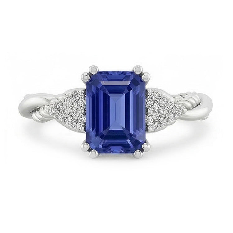 Bijoux en pierres précieuses Bague en saphir émeraude Style corde torsadée 2 carats