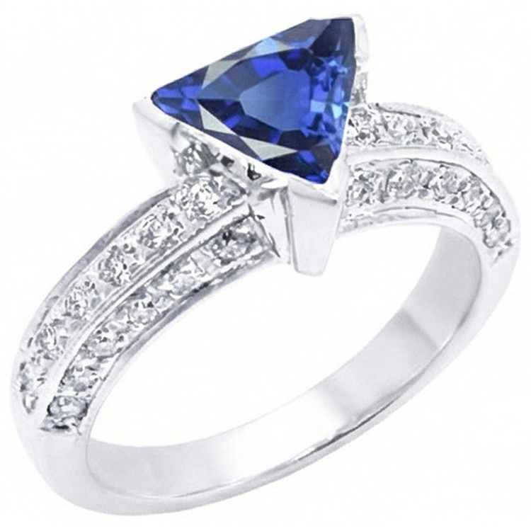 Bijoux en pierres précieuses Bague saphir trillion 3 carats avec diamants ronds