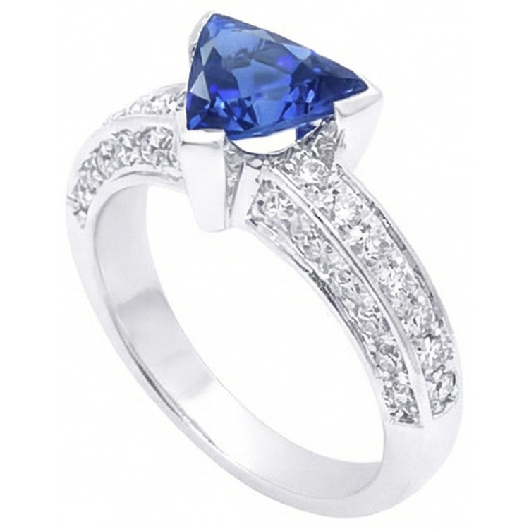 Bijoux en pierres précieuses Bague saphir trillion 3 carats avec diamants ronds