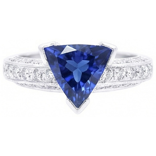 Bijoux en pierres précieuses Bague saphir trillion 3 carats avec diamants ronds