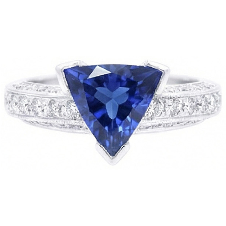 Bijoux en pierres précieuses Bague saphir trillion 3 carats avec diamants ronds