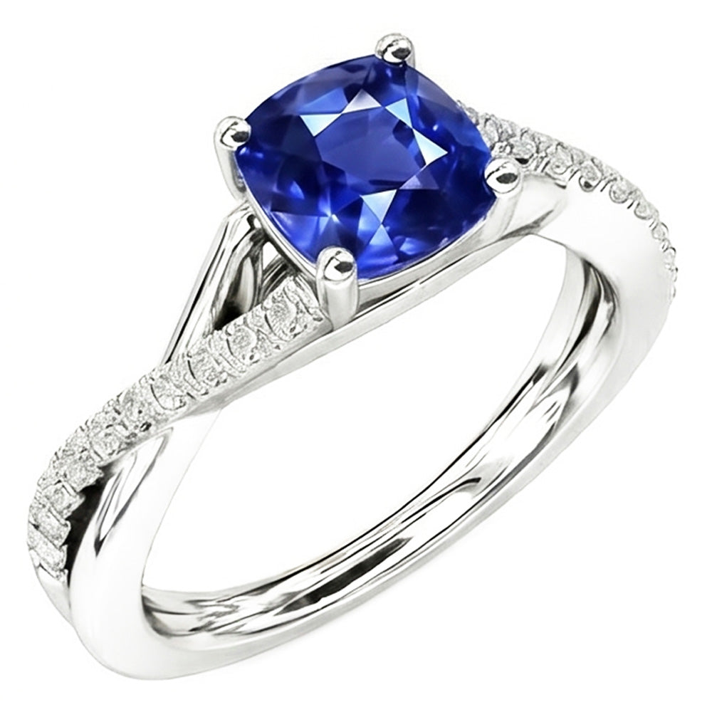 Bijoux en pierres précieuses Coussin Bague Saphir Tige torsadée 2.50 Carats